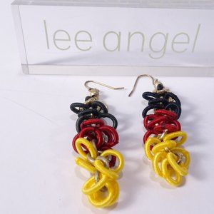 Lee Angel Color Block Ribbon Circles Link Drop earrings NWT 120